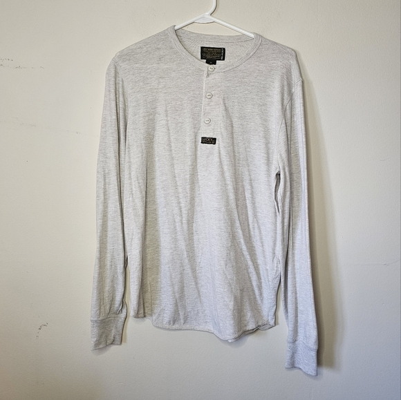 Lucky Brand Quarter Button Long Sleeved Shirt hethered Size Medium - Picture 2 of 6